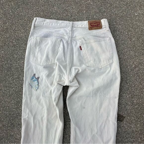 Levis 501 Butterfly Jeans Womens 30x28 Straight White Denim Button Fly Festival - Picture 11 of 12